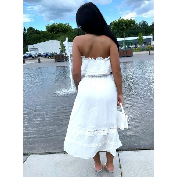 White Strapless Frill Detail Midi Dress - Picture 10 of 11